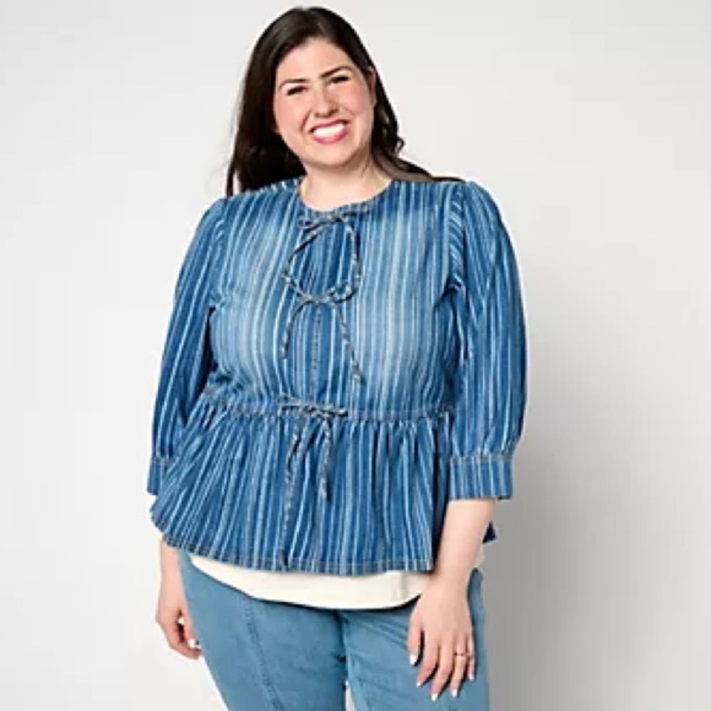 LOGO by Lori Goldstein Pinstripe Denim Jacket